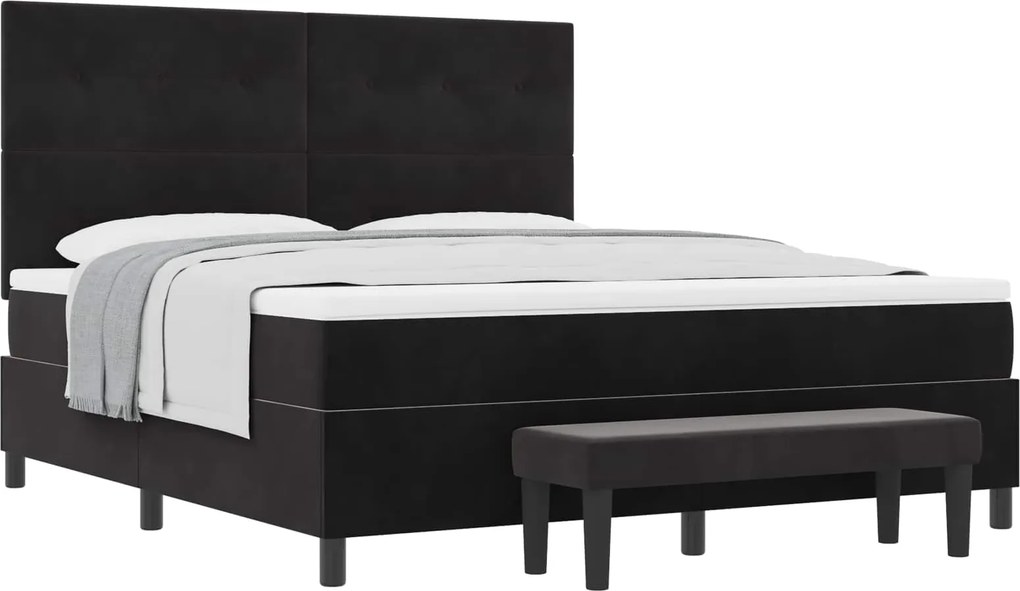 vidaXL Pat cu arcuri cu saltea cu headboard Negru 180 x 200 cm Catifea