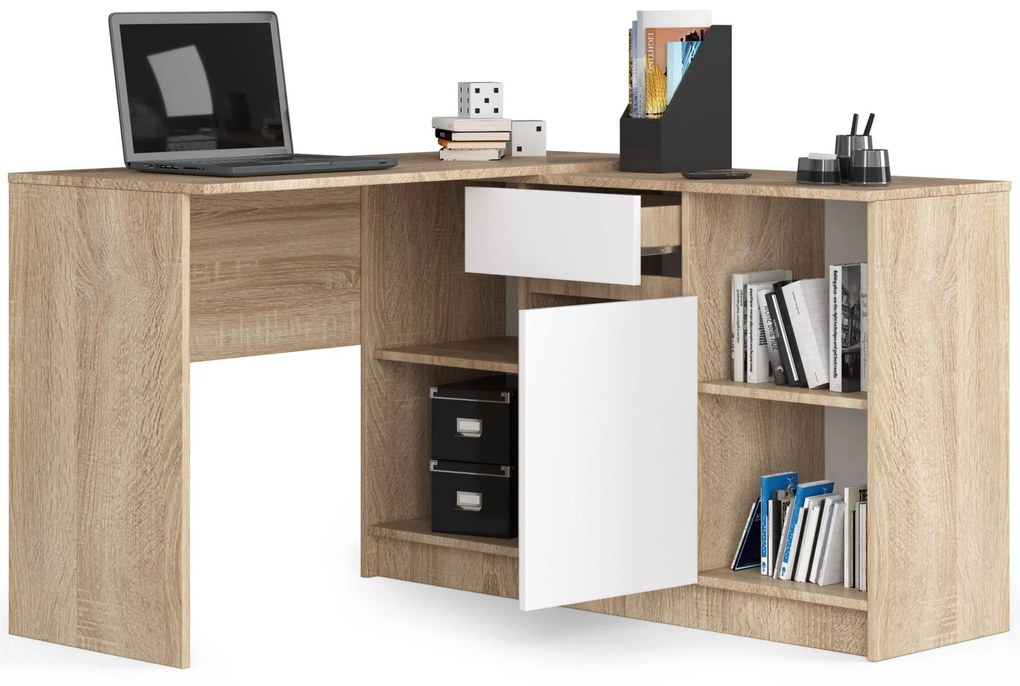 Masă PC de colț Bahar (Stejar sonoma + Alb). 1069961