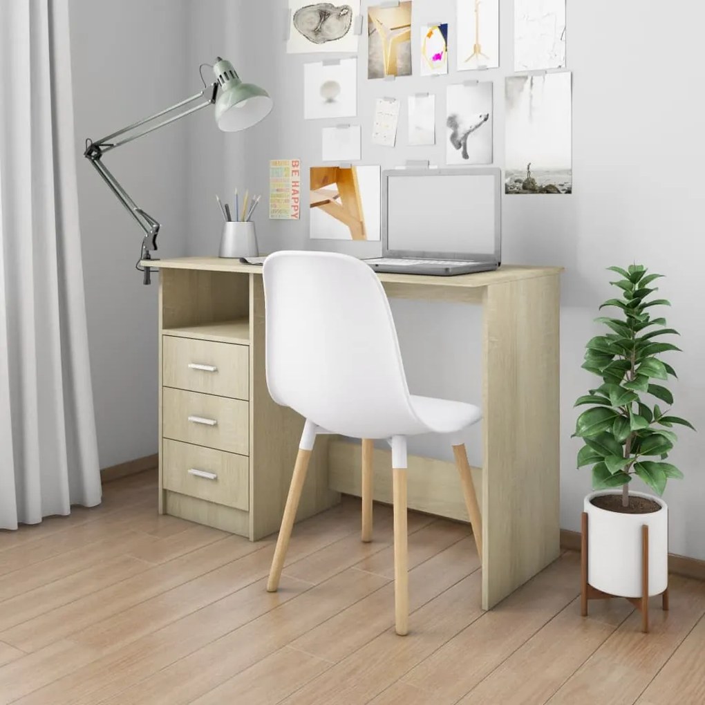 800561 vidaXL Birou cu sertare, stejar Sonoma, 110 x 50 x 76 cm, PAL