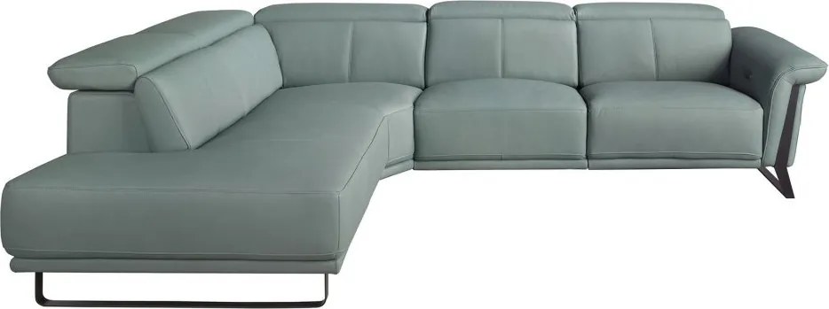 Coltar LUX design italian cu sezlong stanga si functia relax Cowhide verde turcoaz