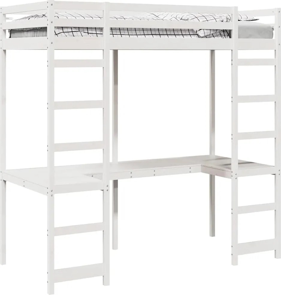 vidaXL Cadru de pat tip loft Alb 90 x 200 cm Lemn de pin masiv