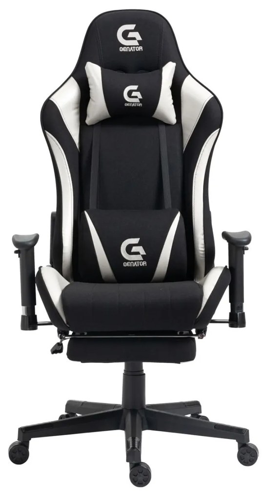 Scaun gaming cu masaj în perna lombară, suport picioare, funcție sezlong, SIG 5035, material textil, Negru/Alb,