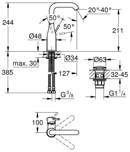 GROHE 23799001 - Baterie lavoar ESSENCE, mărimea L, crom lucios