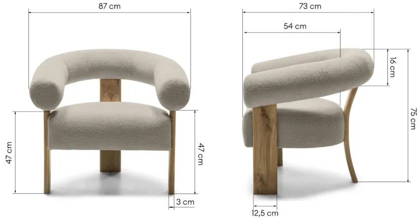 Fotoliu design bej KOKEI, stejar