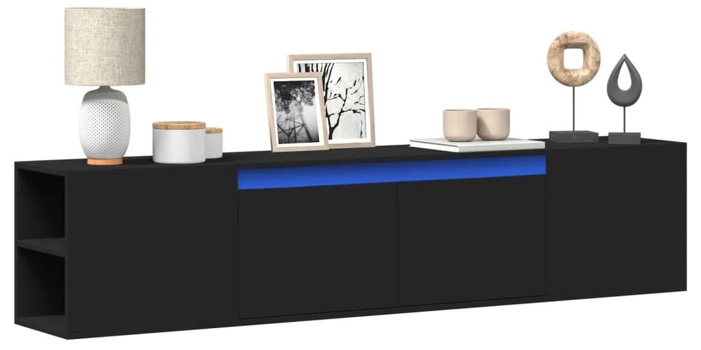 vidaXL Dulap TV de perete cu lumini LED, negru, 180x31x39,5 cm