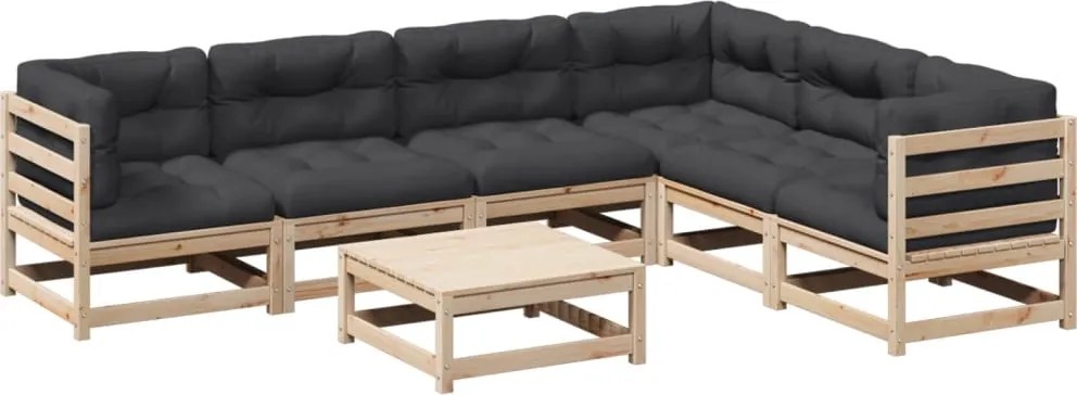 vidaXL Set canapele grădină cu perne, 7 piese, lemn masiv de pin