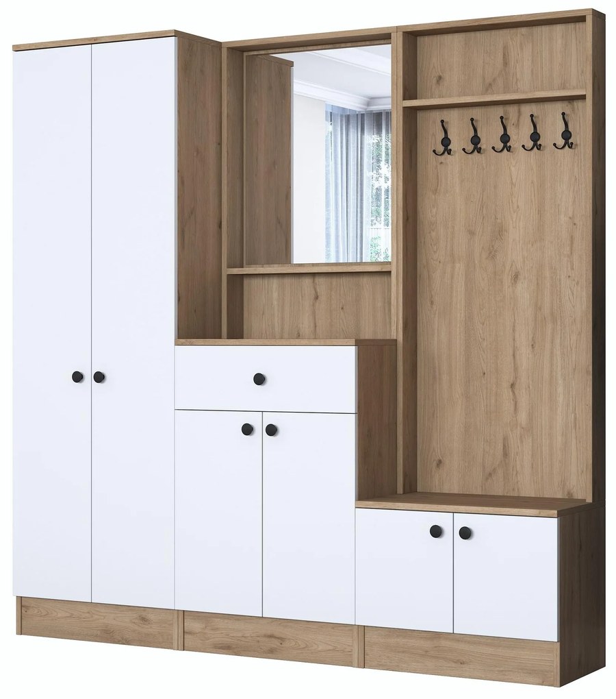 Mobilier hol Pixie 3 (alb + nuc) (cu oglindă). 1102450