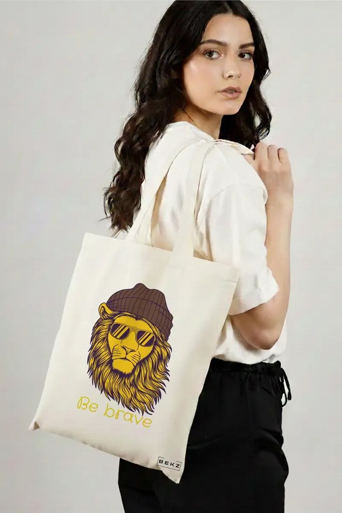 Sacosa de Panza pentru Cumparaturi, Geanta Tote, model Be Brave, 38x34.5 cm, Alba, BEKZ®