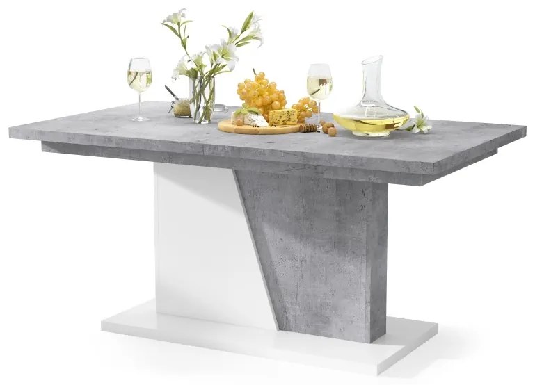 NOBLE NOIR Beton Millenium/Alb mat - MASĂ EXTENSIBILĂ până la 218 cm, pentru 8, 10 persoane.