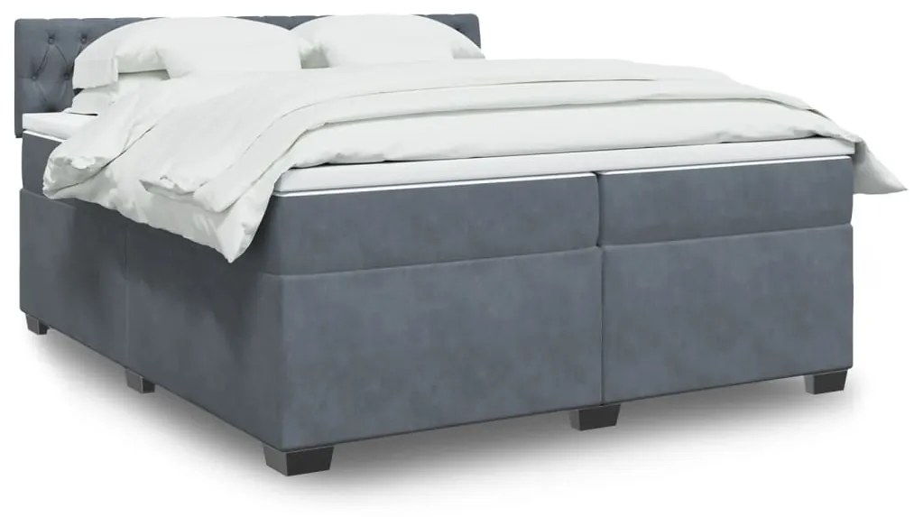 3288709 vidaXL Pat box spring cu saltea, gri închis, 200x200 cm, catifea