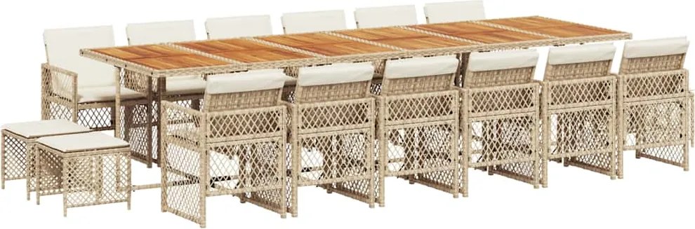 vidaXL Set mobilier de grădină cu perne, 17 piese, bej, poliratan