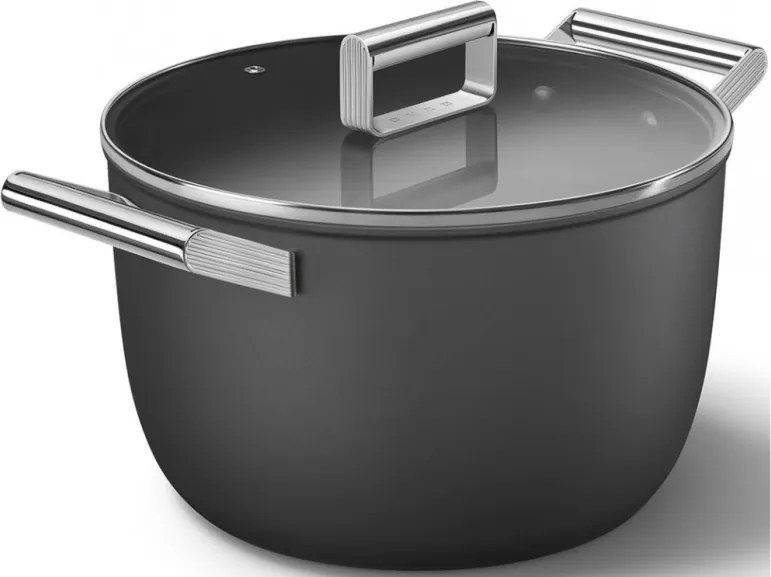 Oala cu capac SMEG CKFC2611BLM, 7,7 l, Ø26 cm, Acoperire cu teflon, Pana la 250°C, Inductie, Negru