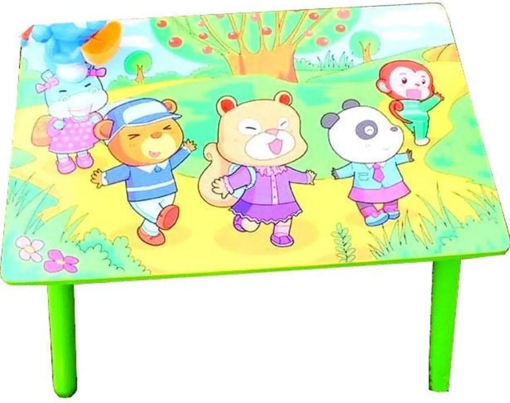 Masuta copii din MDF cu doua scaune Novokids™ My first table, dimensiuni 59X39X40, suprafata lucioasa, Verde
