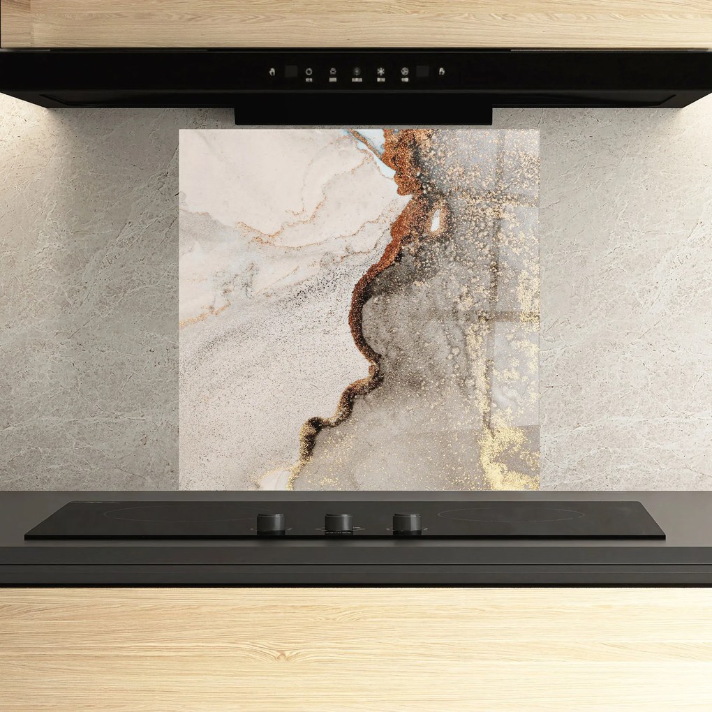 Panou Sticla Bucatarie, 100x100cm, Protectie aragaz, Antistropi, Termorezistent, Abstracte, Marble, Grey Gold Marble Gigapixel Art Scale 0_50x