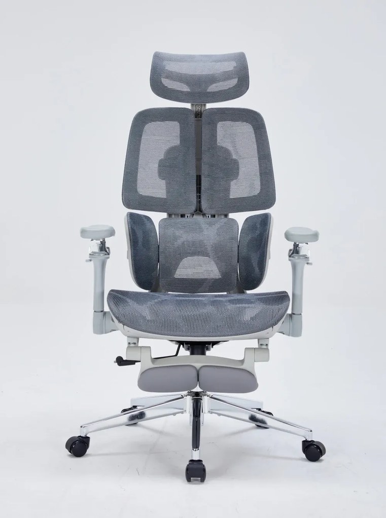 DeluxStar T10 Premium – Scaun ergonomic, cotiere 6D ultra moi, Suport Lombar 3 Zone Dinamice, Spătar ajustabil pe inaltime, Sezut Translatie, Tetiera 4D, mecanism multifunctional inclinare/blocare, pivotant, Mesh, Gri