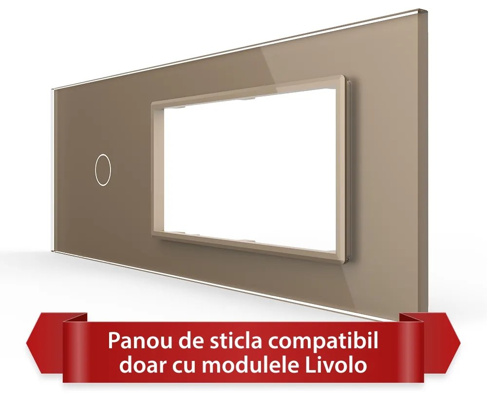 Panou Intrerupator Simplu cu 2 Prize LIVOLO din Sticla, Standard Italian – 6/7M