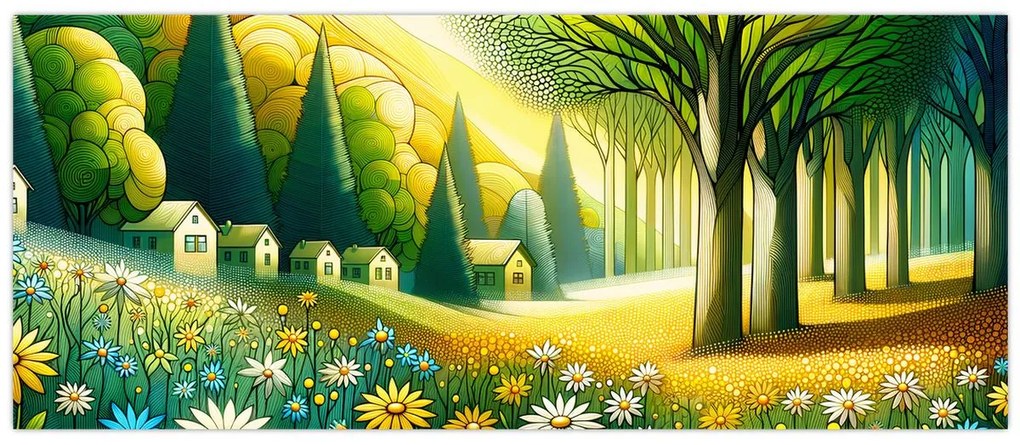 Tablou - Sat în galben-verde (120x50 cm)