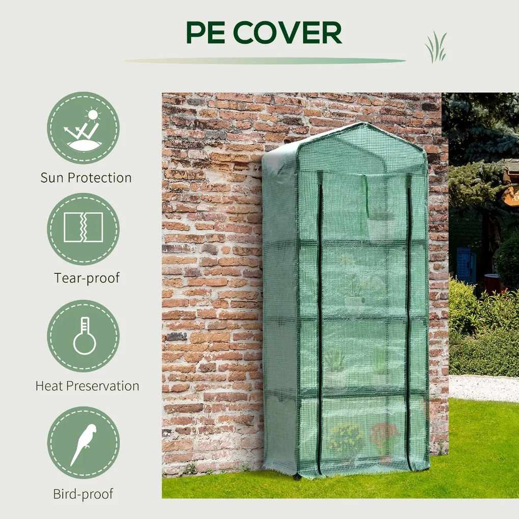 Sera gradina Outsunny pentru plante cu 4 rafturi, legume, fructe, ierburi 70x50x160cm, verde | Aosom RO