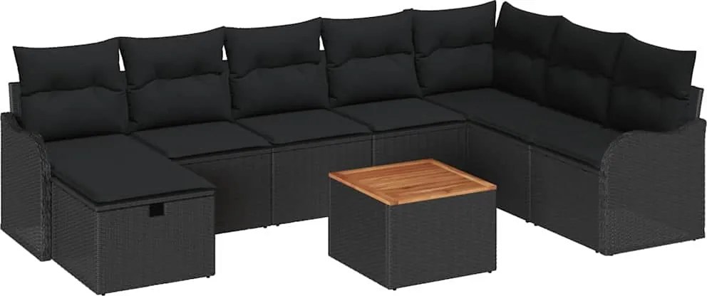 vidaXL Set de canapele pentru grădină cu pernă 9 pcs Negru Rattan poli