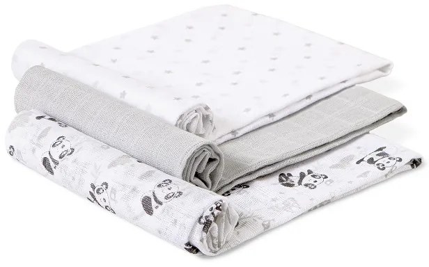 Set 3 museline 80 x 80 cm model panda alb si gri Inter Baby