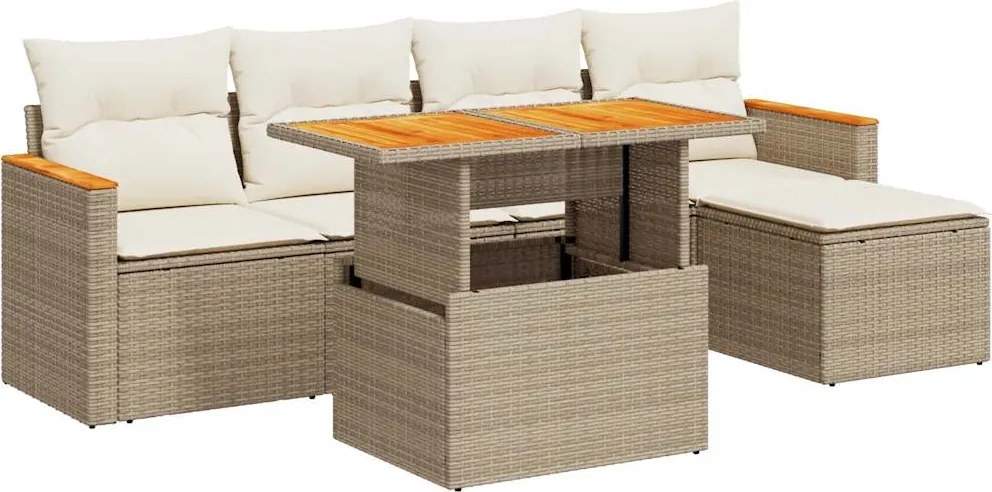 vidaXL Set canapele grădină cu perne 6 piese bej poliratan/lemn acacia