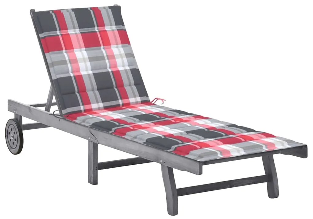 vidaXL Șezlong de grădină cu pernă, gri, lemn masiv de acacia