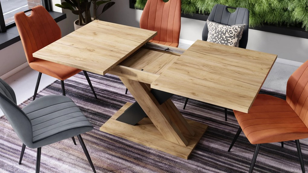 Mazzoni KARO Stejar Craft Auriu/Negru Mat – MASĂ/MĂSUȚĂ DE CAFEA MODERNĂ CU BLAT EXTENSIBIL până la 180 cm