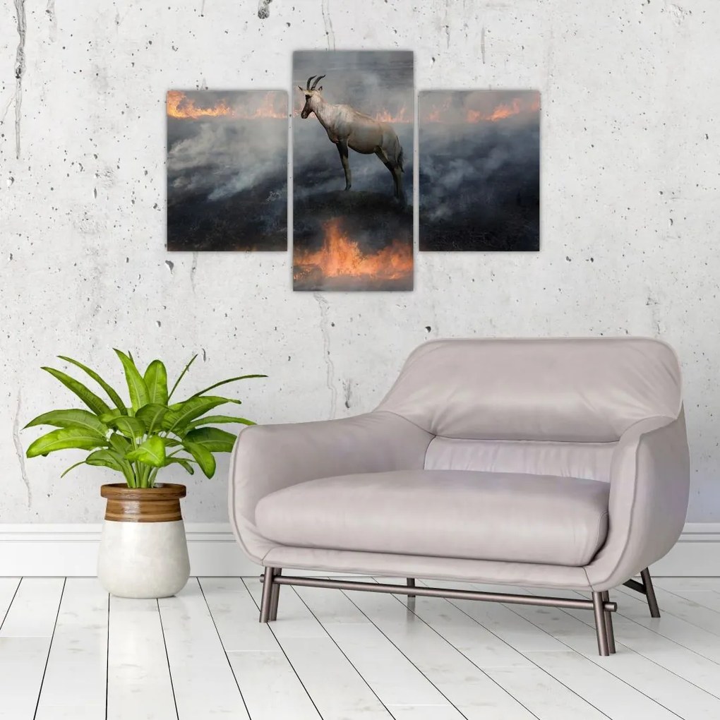 Tablou cu capră de munte în foc (90x60 cm)