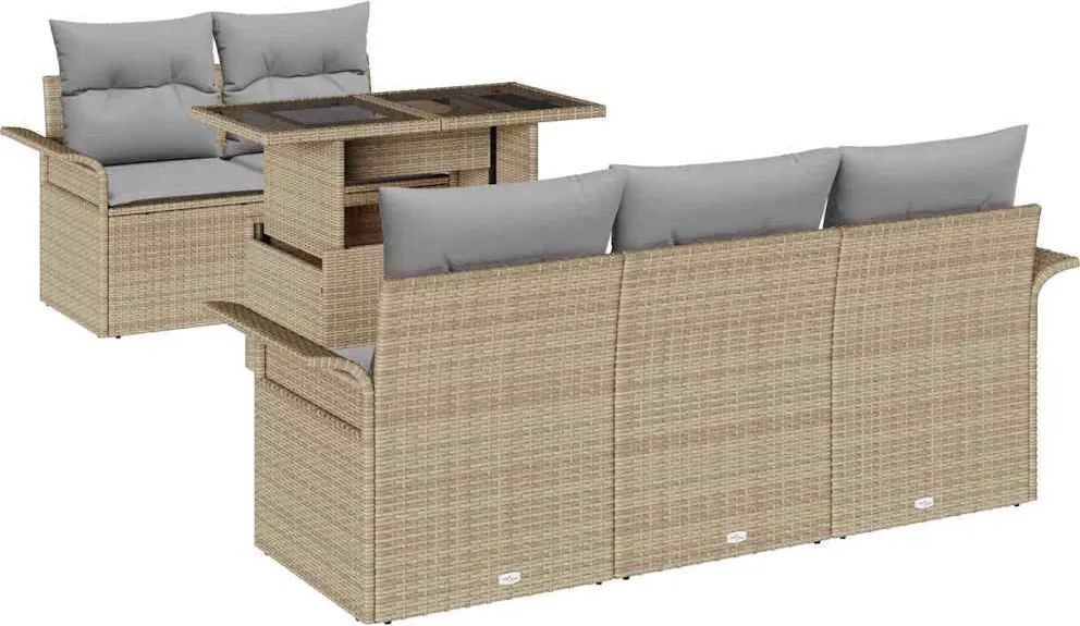 vidaXL Set de canapele pentru grădină cu pernă 6 pcs Bej poliratan