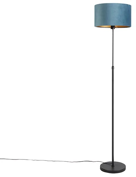 Lampă de podea neagră cu abajur din catifea albastră cu auriu 35 cm - Parte