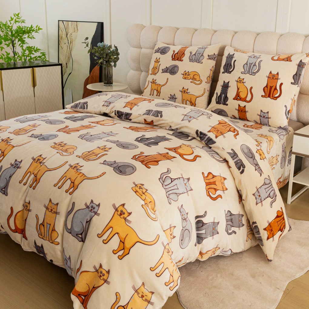 Lenjerie cocolino COLORED CATS crem Dimensiunile lenjeriei: 70 x 90 cm | 140 x 220 cm