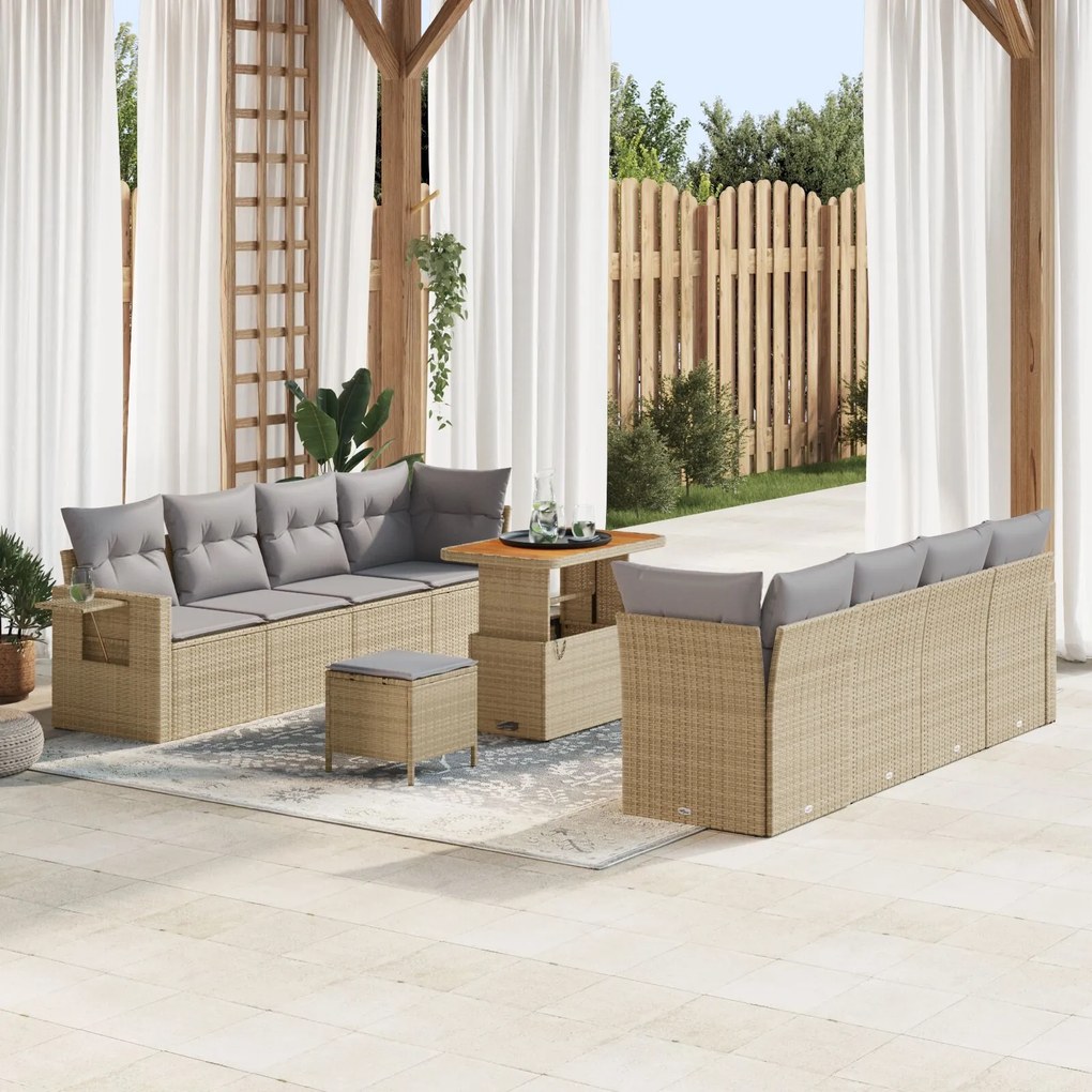 vidaXL Set de canapele pentru grădină 11 pcs Bej Rattan poli