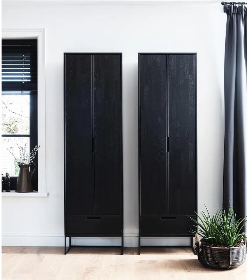 Dulap negru din lemn de frasin si metal 210 cm Silas