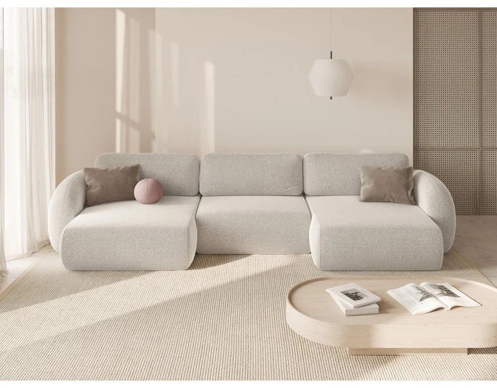 Colțar crem extensibil/cu spațiu de depozitare cu tapițerie din chenille (în formă de "U") Tonale – Cosmopolitan Design