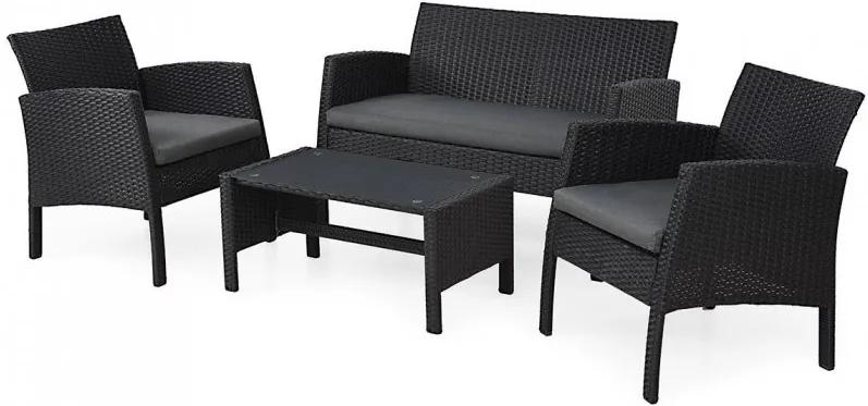 Set mobilier gradina cu 2 fotolii, canapea si masuta BARCA negru si gri