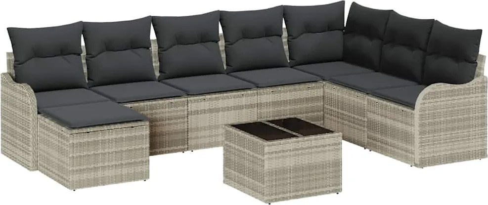 vidaXL Set de canapele pentru grădină 9 pcs Gri deschis Rattan poli
