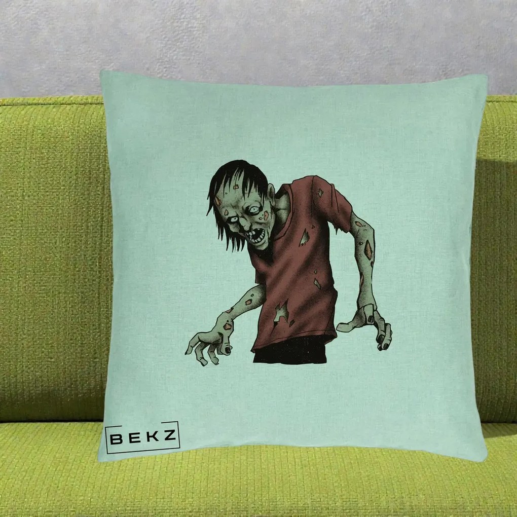 Perna Decorativa Halloween Zombie Infricosator, 40x40 cm, Verde Menta, Husa Detasabila, Perna Inclusa, BEKZ®