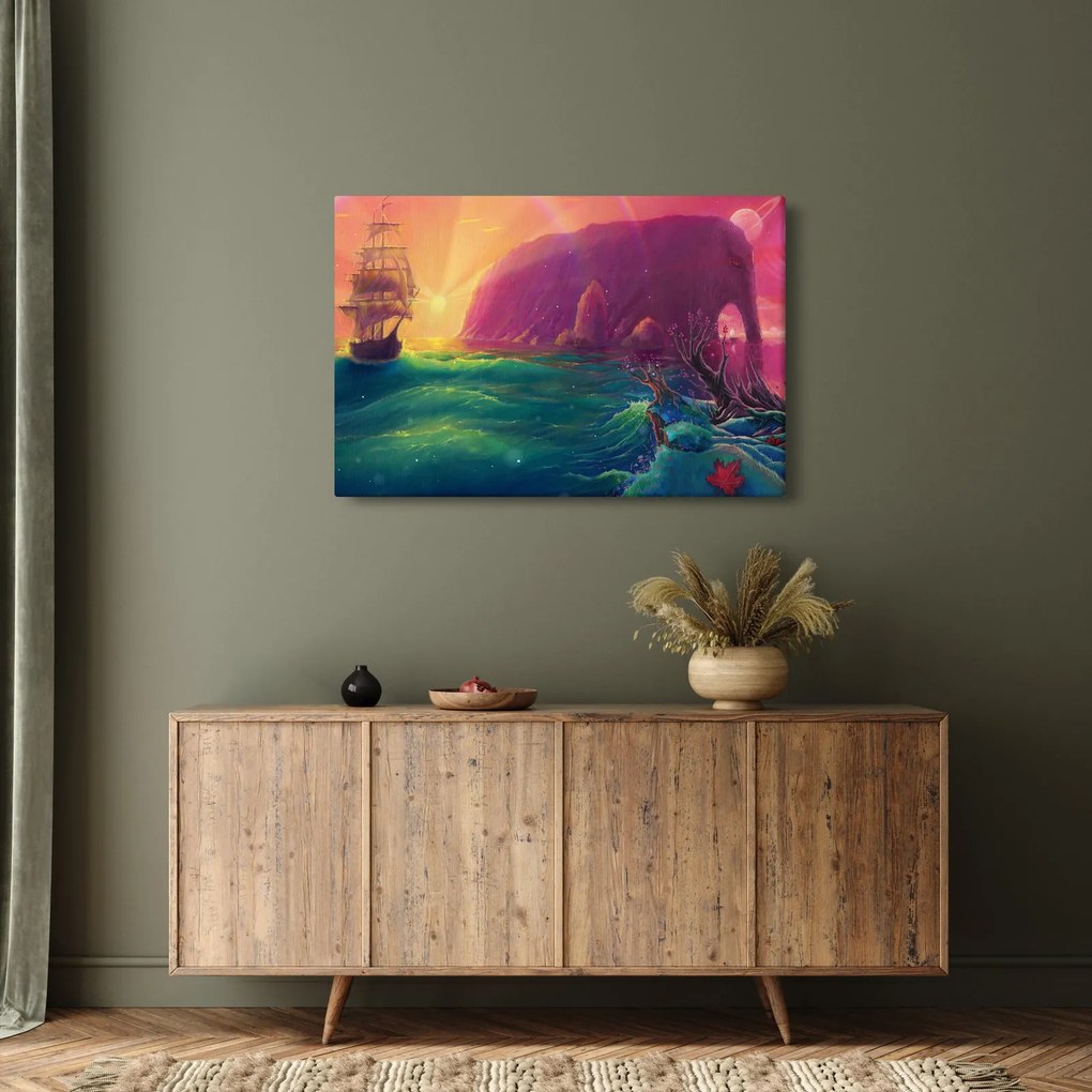 Tablou - Pictură în ulei, călătorie într-un țărăm fantastic (90x60 cm)