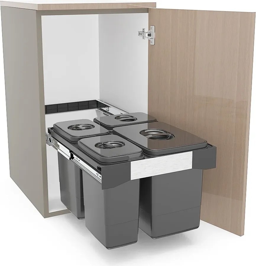 Cos gunoi incorporabil Ecomax Free Jazz 45, colectare selectiva, gri antracit, 1 x 20 l + 3 x 7 l L:406 mm; A:469 mm; H:545 mm, Polipropilena, 450 mm,