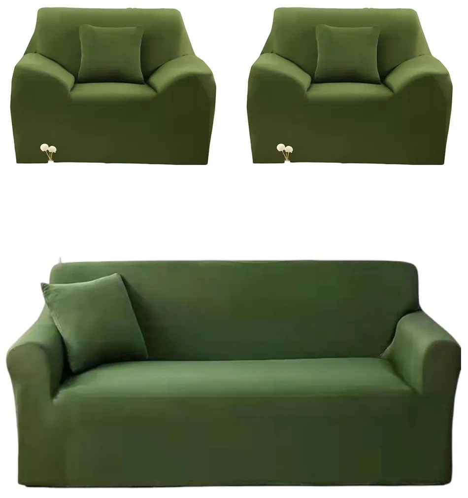 Set huse elastice, canapea 3 locuri + 2 fotolii, verde, HES-01VD