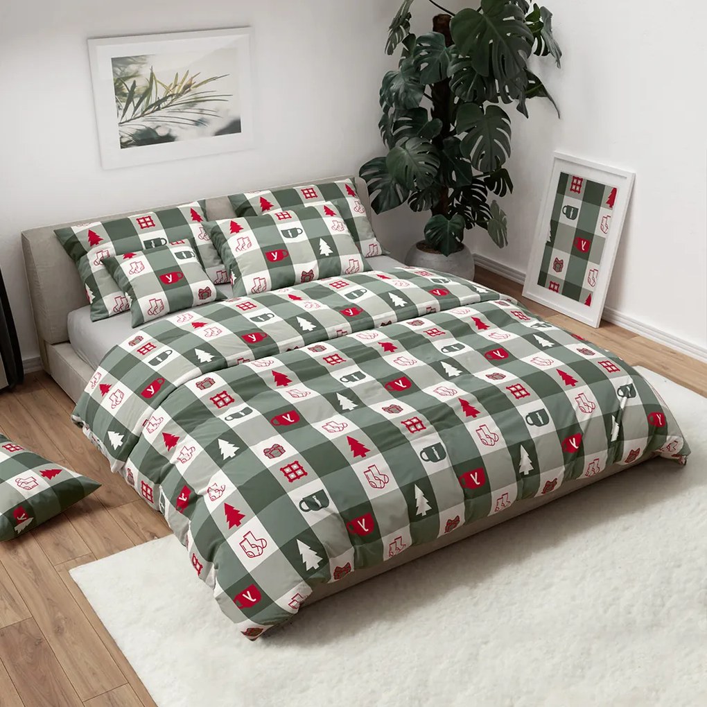 Lenjerie de pat din bumbac CHRISTMAS SOCKS verde Dimensiune lenjerie de pat: 70 x 90 cm | 140 x 220 cm