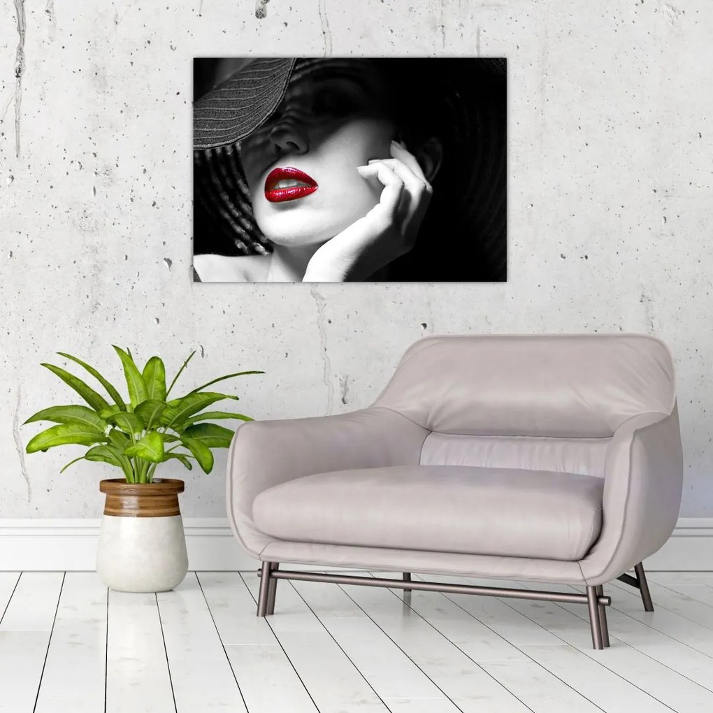 Tablou pe sticlă - Femeie cu pălărie (70x50 cm)