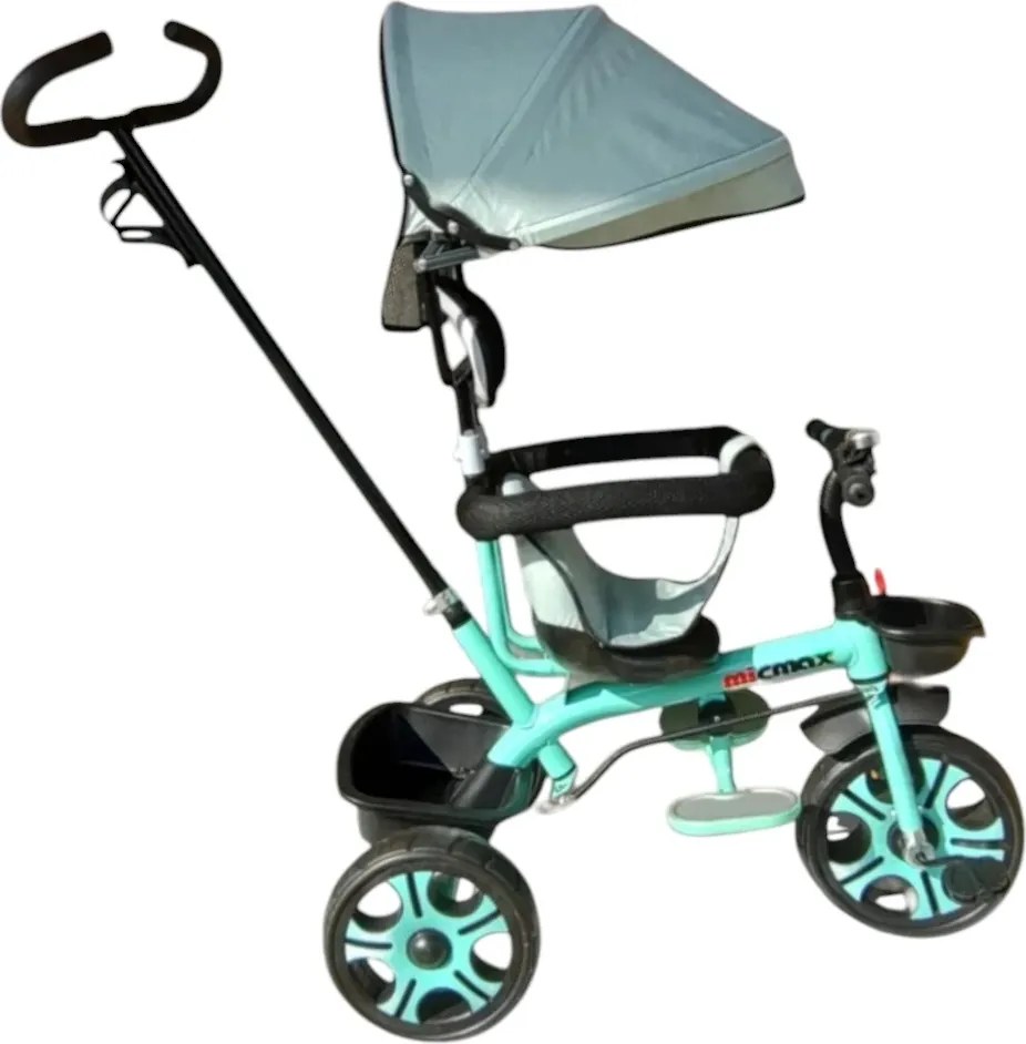 Tricicleta cu copertina detasabila NOVOKIDS™ My first Trike, Roti din spuma cauciucata, Maner de ghidaj pentru parinti, Cadru metalic, Dimensiuni