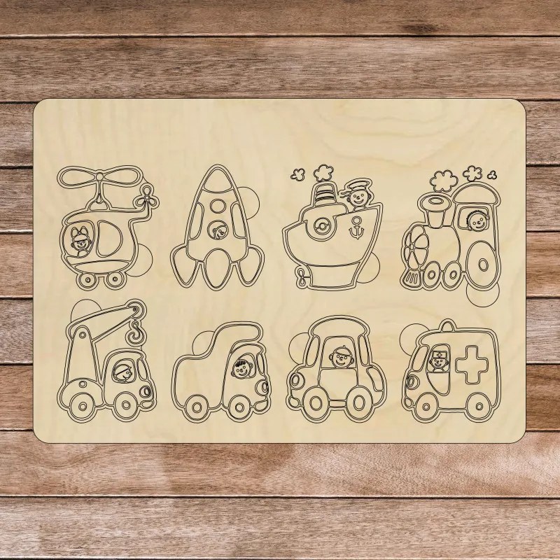 Insert Montessori din lemn - Vehicule | SENTOP