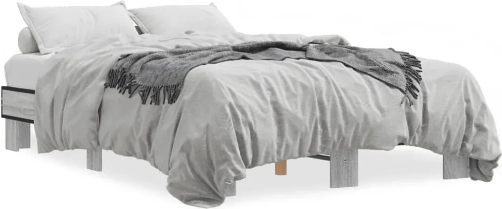 vidaXL Cadru de pat, gri sonoma, 120x200 cm, lemn prelucrat și metal