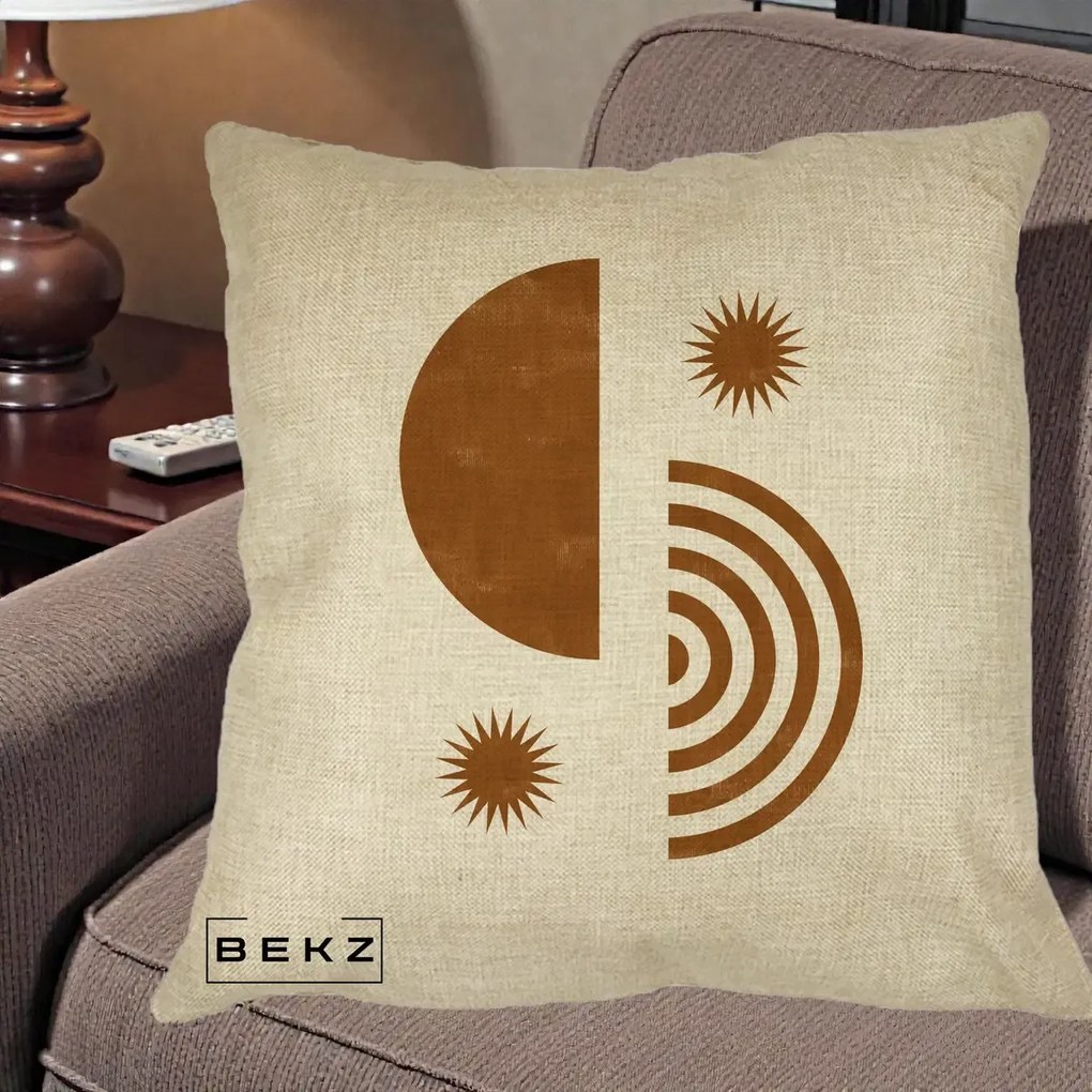 Perna Decorativa Boho Sun si Spirala, 40x40 cm, Crem, Husa Detasabila, Perna Inclusa, BEKZ®