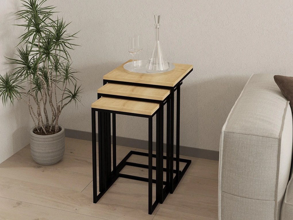 Set 3buc. măsuțe cafea Vudema (stejar zafir + negru). 1094341