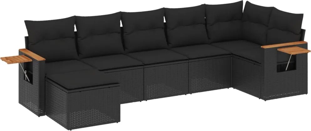 vidaXL Set canapele de grădină cu perne, 7 piese, negru, poliratan
