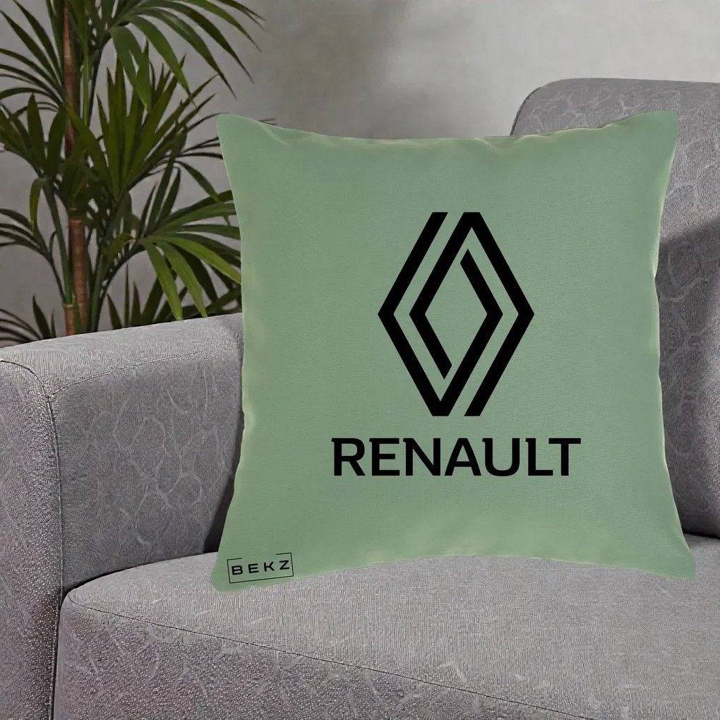 Perna Personalizata cu emblema Renault, 40x40 cm, Verde, Husa Detasabila, Perna Inclusa, BEKZ®