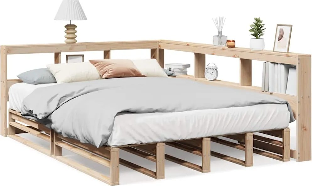 vidaXL Pat cu bibliotecă fără saltea, 140x200 cm, lemn masiv de pin
